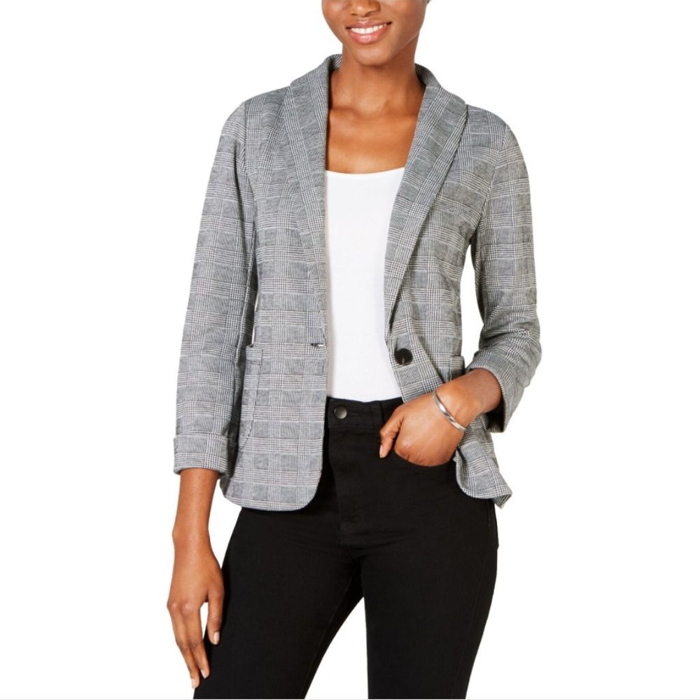Maison Jules Plaid Jersey Blazer
